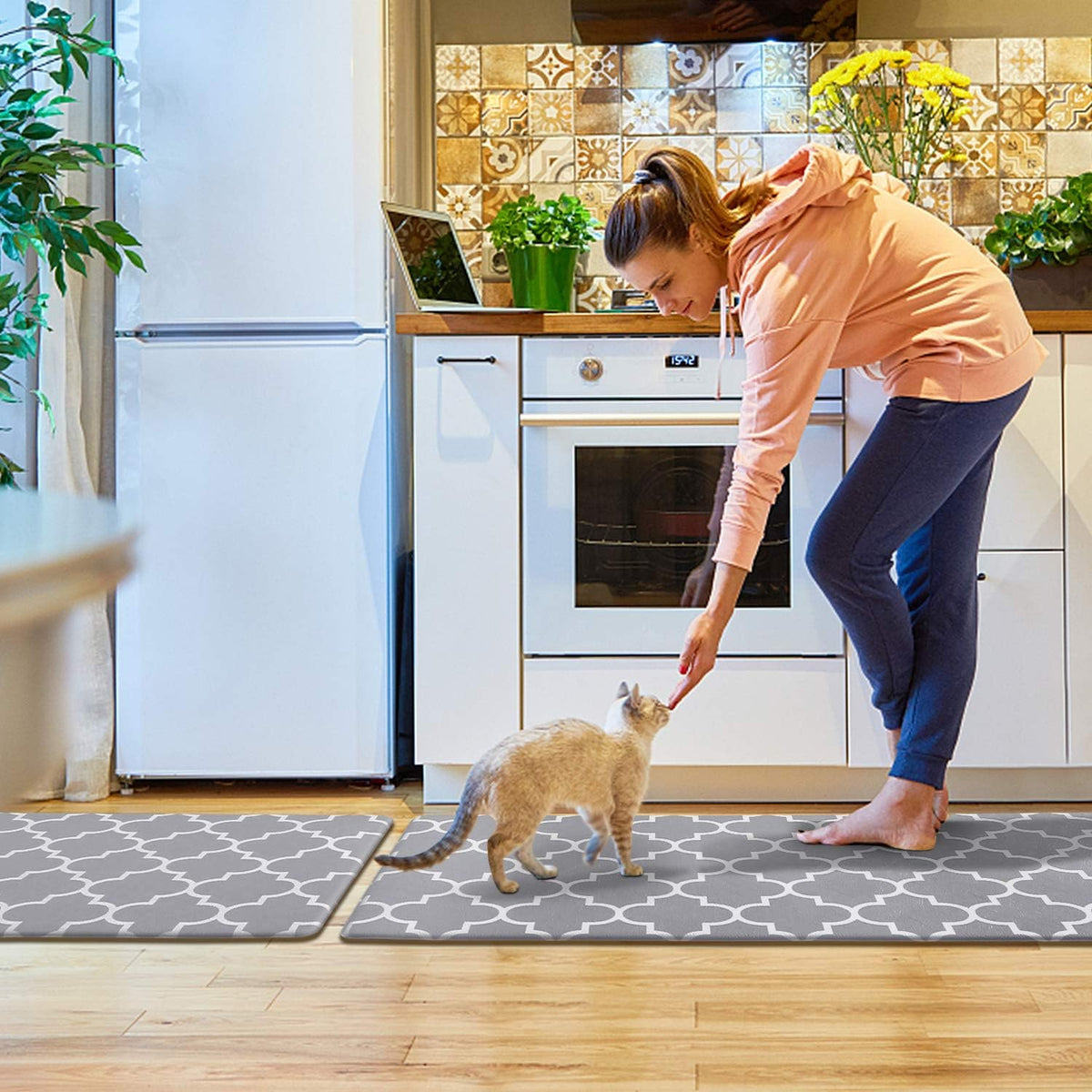 KMAT Kitchen Mat Set of 2,Cushioned Anti-Fatigue Kitchen Mats for Floor | Waterproof Non-Slip Kitchen Rugs Heavy Duty PVC Ergonomic Comfort Foam Rug for Kitchen,Floor Home,Office,Sink,Laundry