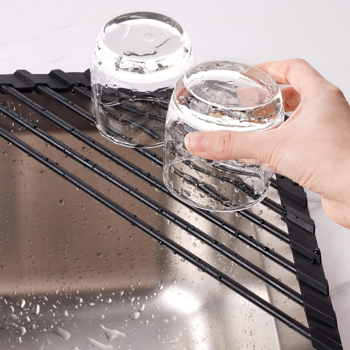 Tomorotec 304 Stainless Steel Roll Up Dish Rack, Black