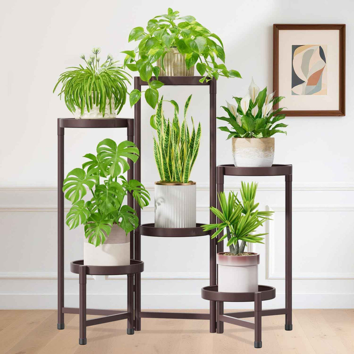 iDavosic.ly Plant Stand Indoor Outdoor, 6 Tier Corner Metal Flower Display Holder Shelf, Folding Tall Orchid Rack for Patio Balcony Porch Garden Living Room House, Violet Bronze