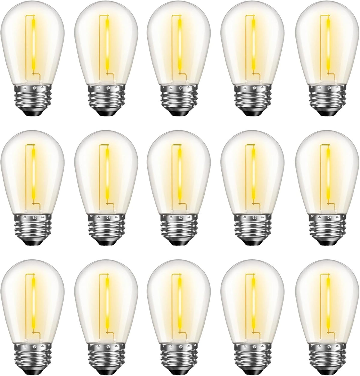 LED S14 Replacement Light Bulbs for Outdoor String Lights, 1W Shatterproof Edison Light Bulbs for Outside Patio Garden, E26 Standard Base, Dimmable, 2200K Warm White, 15 Pack