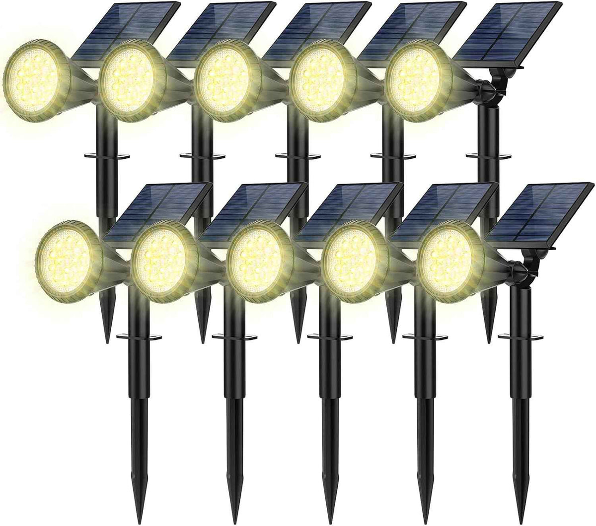 Solar Spot Lights Outdoor, 10 Pack Outdoor Solar Lights for Yard, 4 Lighting Mode Solar Landscape Spotlights with Auto On/Off, 2-in-1 Waterproof Wall Lights for Garden, Walkway (Warm White)