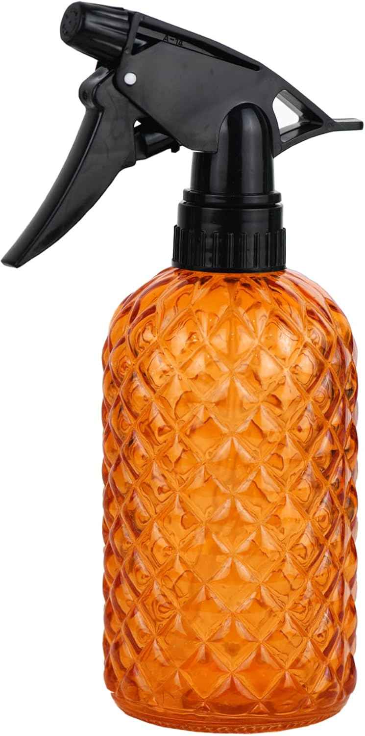 Glass Handheld Spray Bottle - 12oz Refillable Bottle ,Adjustable Nozzle Watering Can for Garden Plants Cleaning Solutions (Orange)
