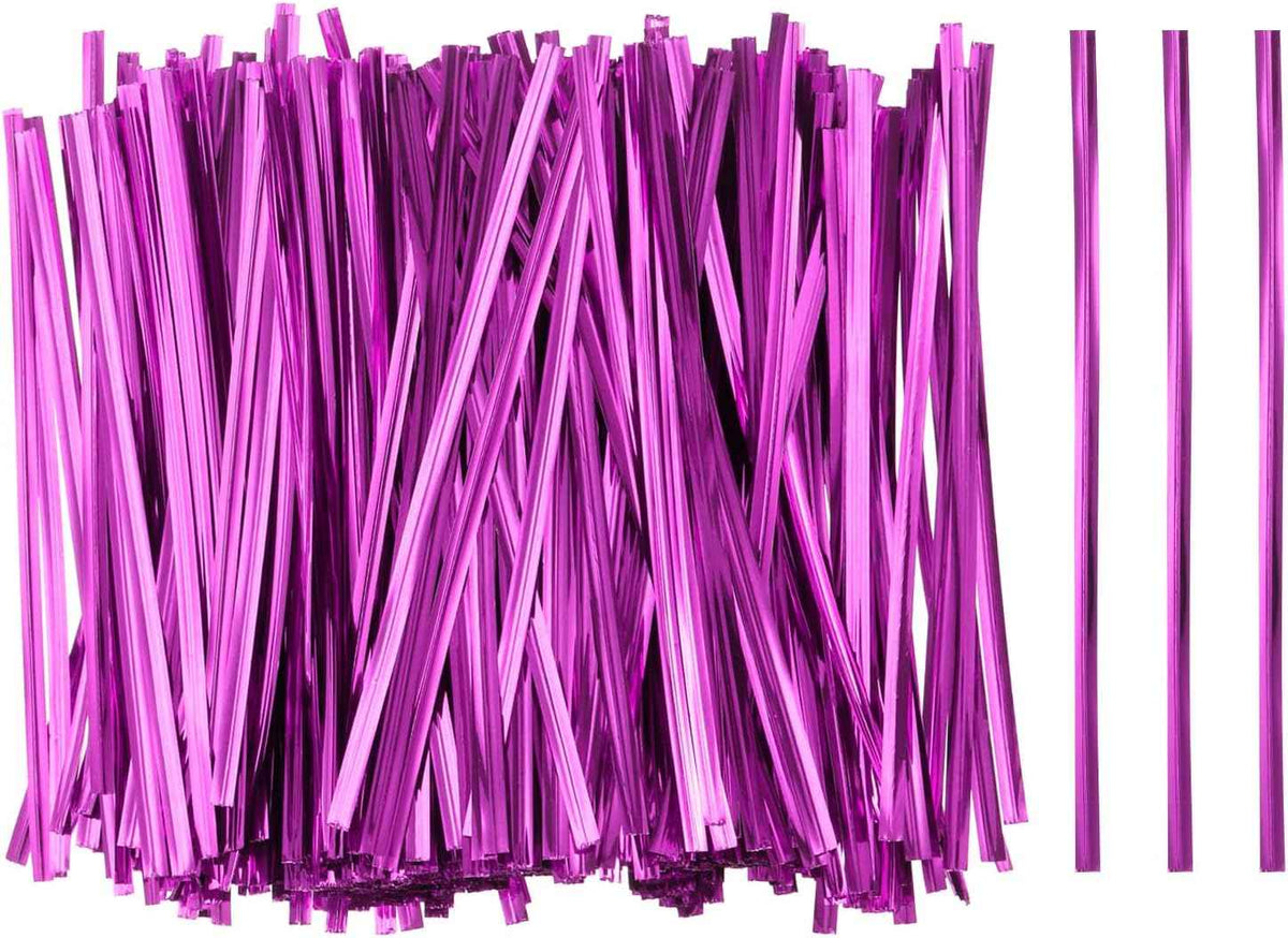 HARFINGTON 800pcs Bag Twist Ties 4.7" Reusable Plastic Metallic Twist Ties Wire Cable Ties for Party Bread Candy Cake, Pink