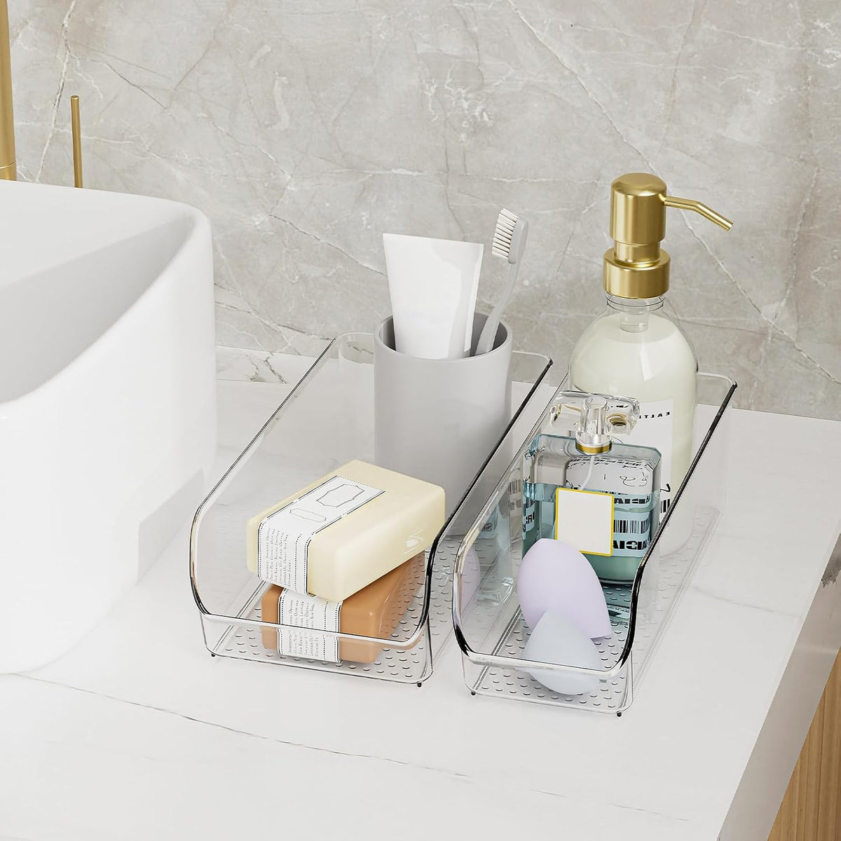 Set of 6 Clear Plastic Storage Bins - The Ultimate Pantry Organizers and Storage Solution for Kitchen, Cabinet, and Refrigerator Organization - Field & Nook