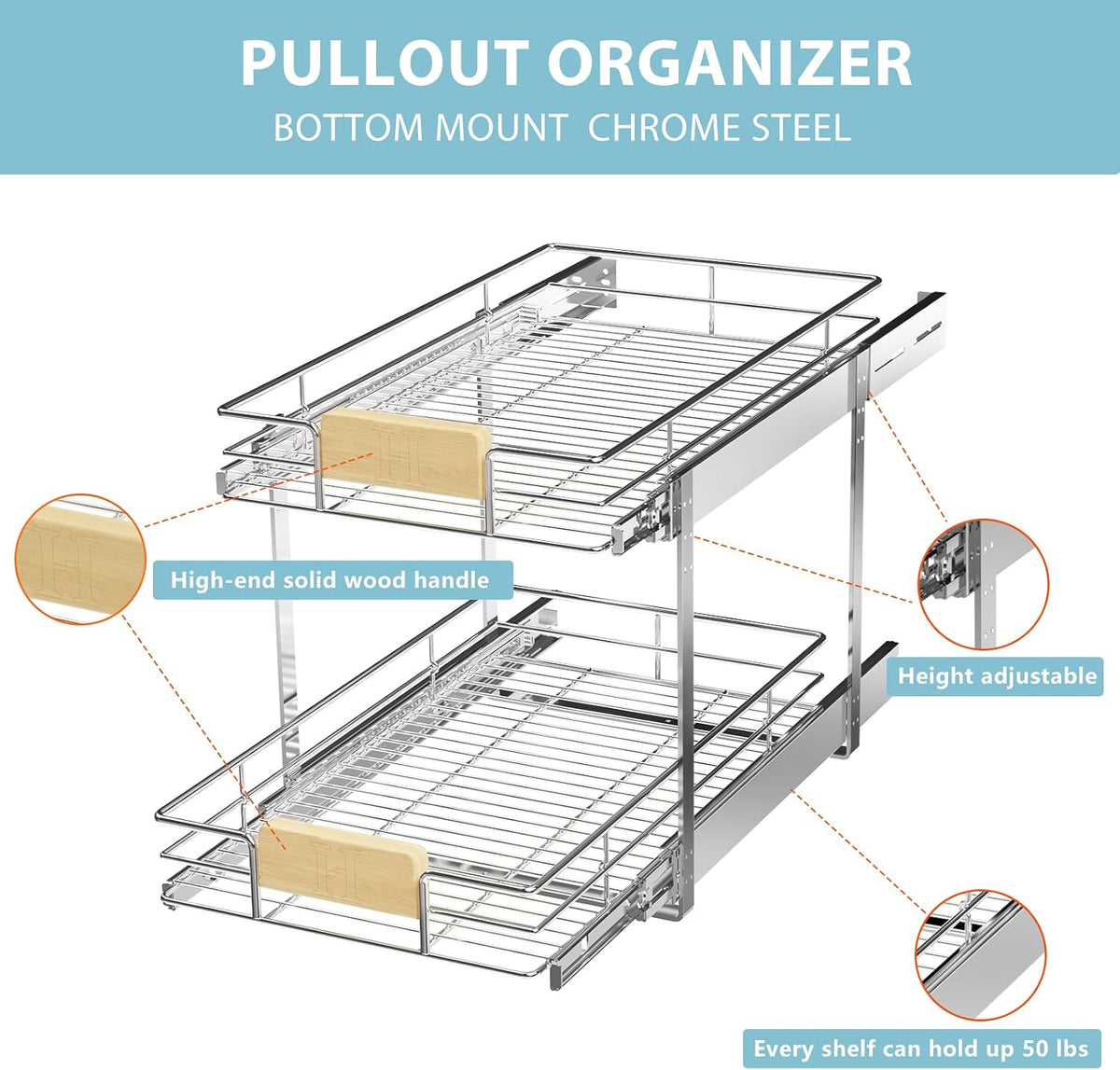 LOVMOR 2-Tier Pull-Out Cabinet Organizer, 7½" W x 21½" D