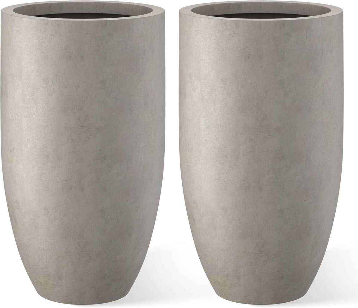 Kante 24 Inch Tall Round Concrete Planter, 2 Pack Large Indoor Outdoor Plant Pots with Drainage Hole and Rubber Plug, Modern Decorative Garden Pots for Home Patio Porch, Weathered Concrete