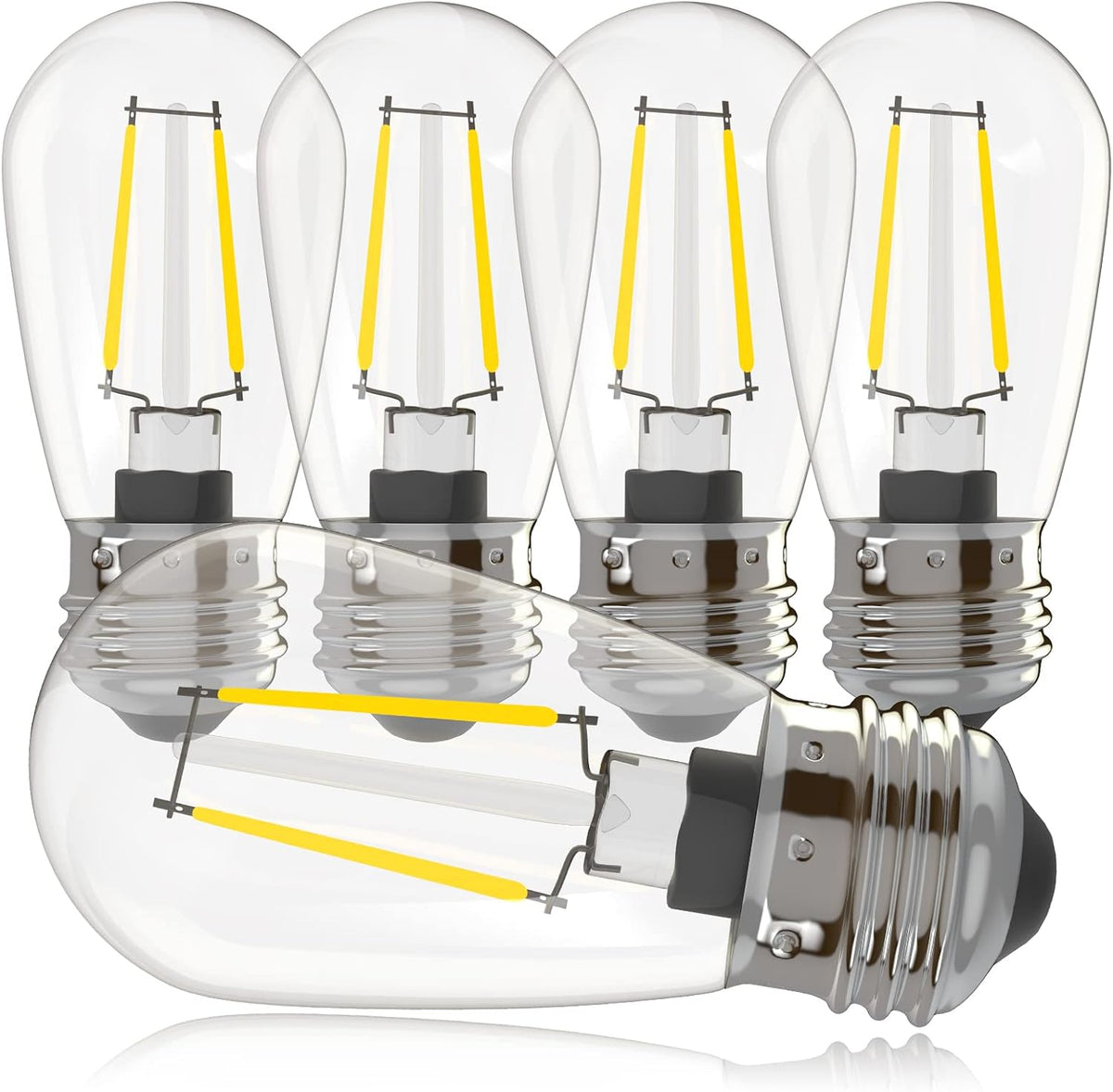Banord 5 Pack Dimmable 2W S14 Replacement LED Bulbs, 2700K Warm White Waterproof Outdoor String Lights Vintage LED Filament Bulb, Shatterproof E26 Screw Base Edison Light Bulbs