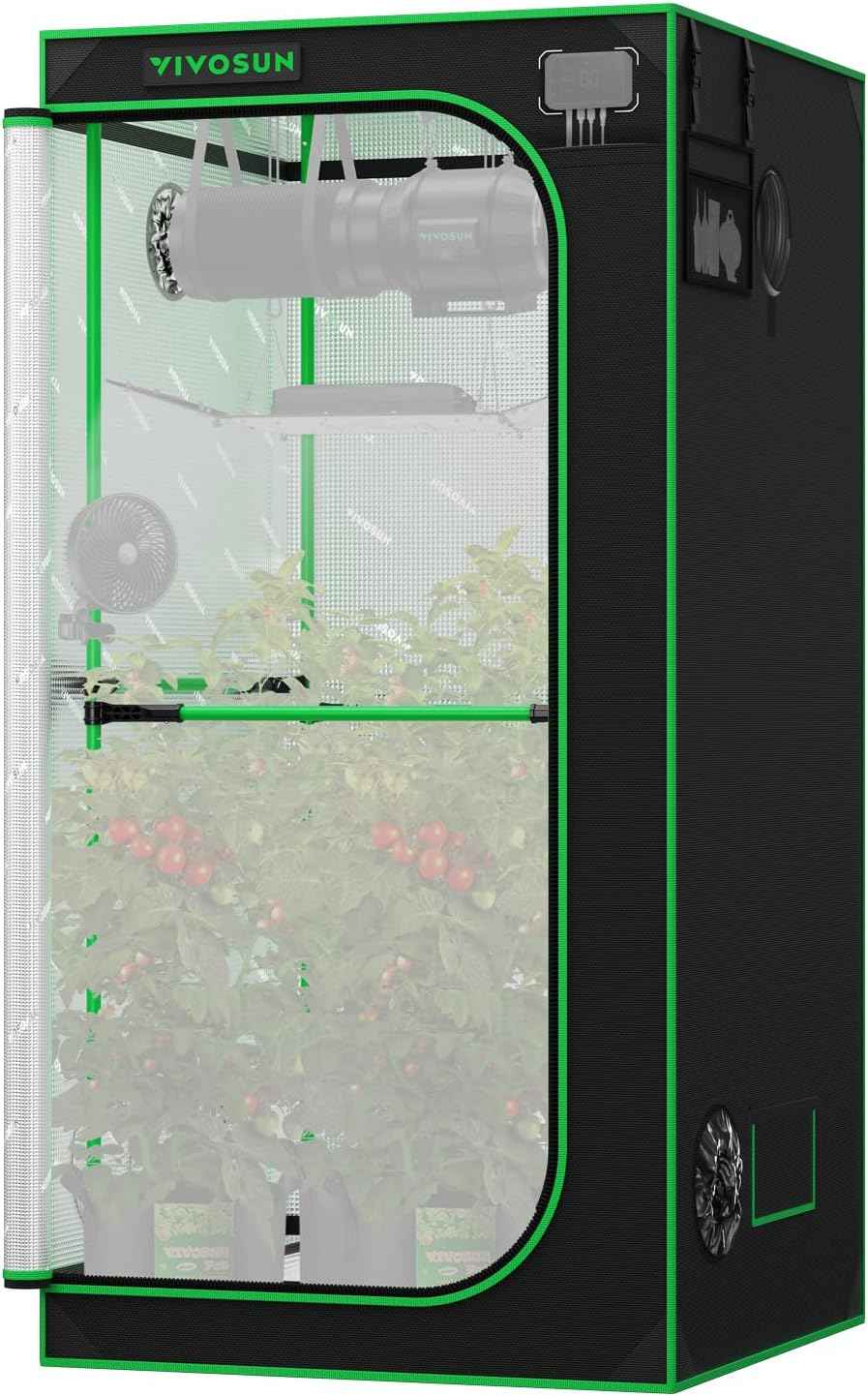 VIVOSUN P336 36"×36"×72" PRO Grow Tent, with Thick 1 inch Poles, Strengthened High Reflective Mylar Oxford Fabric, Extra Hanging Bars & High CFM Kit for Hydroponics Indoor Plant for AeroLight A200SE