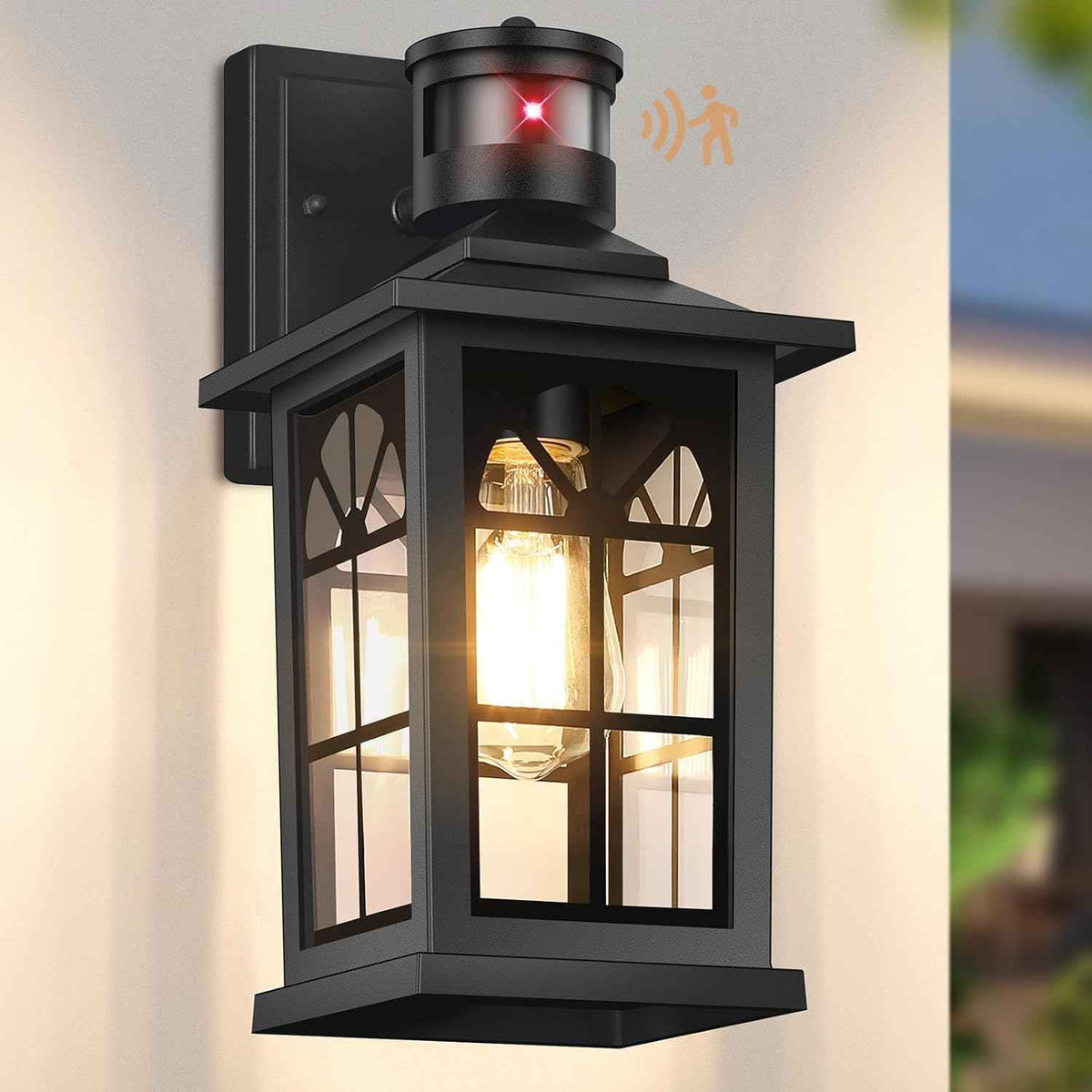 Motion Sensor Outdoor Light Fixture, Dusk to Dawn Porch Light Outdoor Wall Sconce Lantern, Aluminum Exterior Lighting Fixture Wall Mount, 3 Lighting Modes Outside Lights for House Front Door Garage