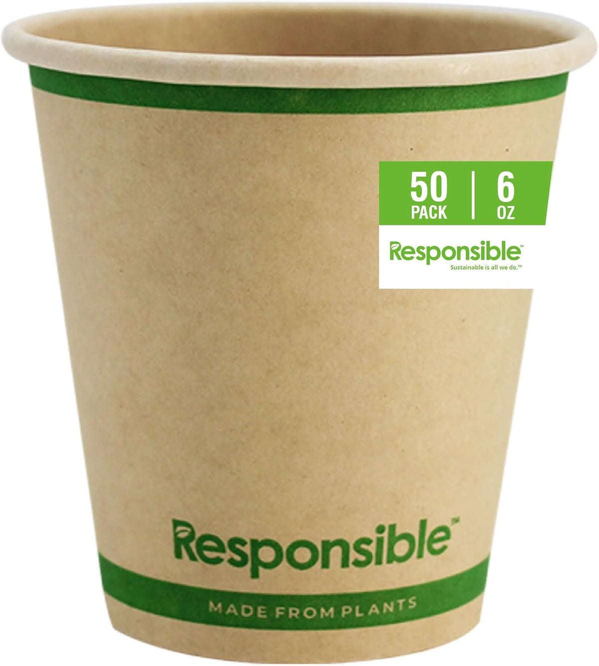 Certified Compostable 6 oz Paper Cups, Cold & Hot Coffee Cups, Disposable Paper Cups, Extra Strength Disposable Cups, Made without PFAS (50 count)