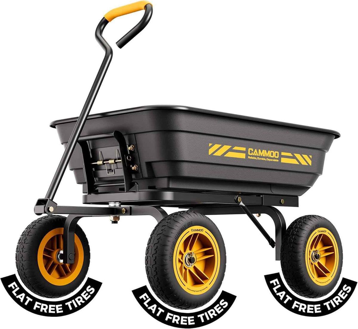 CAMMOO 10-in NO-FLAT TIRES 600lb Heavy-Duty Garden Dump Cart 4 Cu.Ft. Utility Wagon with Quick-Release Dumping & Prime Grade 100% Virgin Polypropylene - Not Recycled Material for Landscaping Gardening