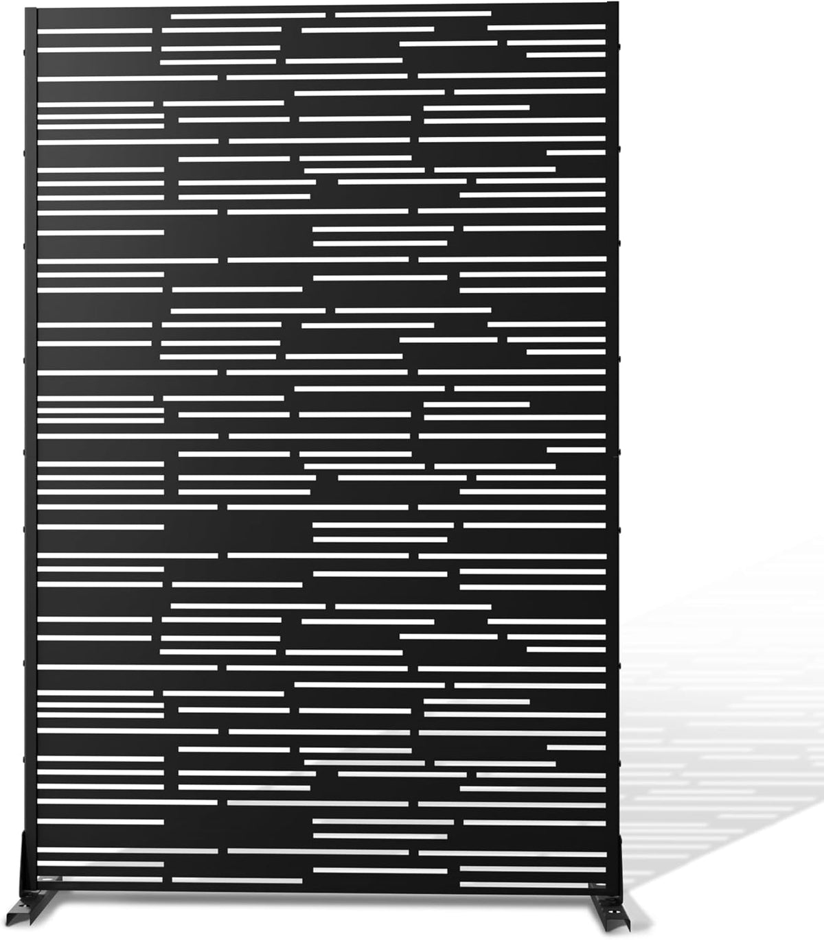Metal Privacy Screen Outdoor 72" H×47" W,Freestanding Decorative Privacy Screen for Balcony Yard&Garden,Privacy Fence-Black&Shine