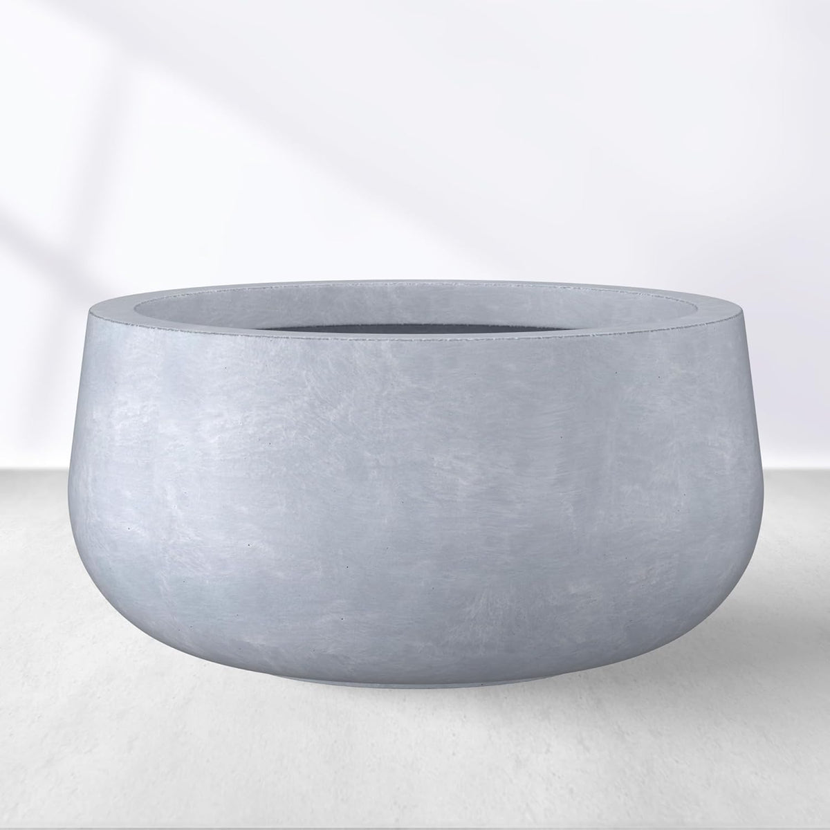 Kante 15.7" Dia Round Concrete Planter, Cement Plant Pots with Drainage Hole and Rubber Plug for Outdoor Indoor Garden Home, Modern Curvaceous Design, Gray