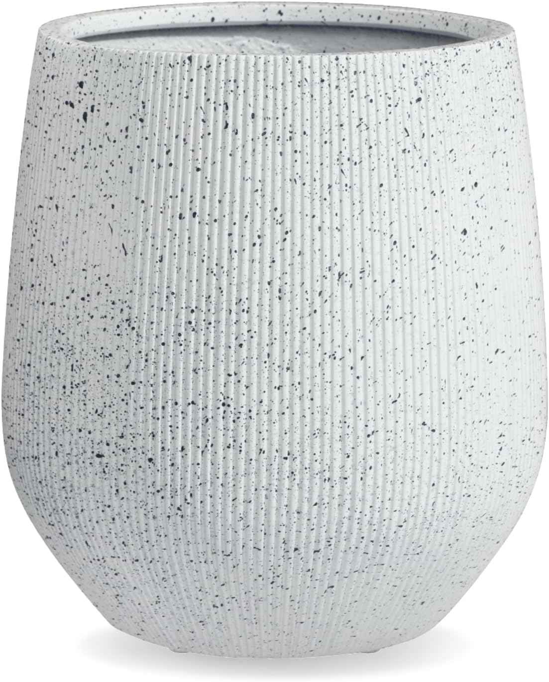 16.5" H x 15" D Ribbed Corso Fiberstone Round Planter with Drainage Hole, Weather Resistant for Indoor and Outdoor Use, Included 2 Extra Coco Mats (Ribbed Speckled White, 11.5" Pot Opening)