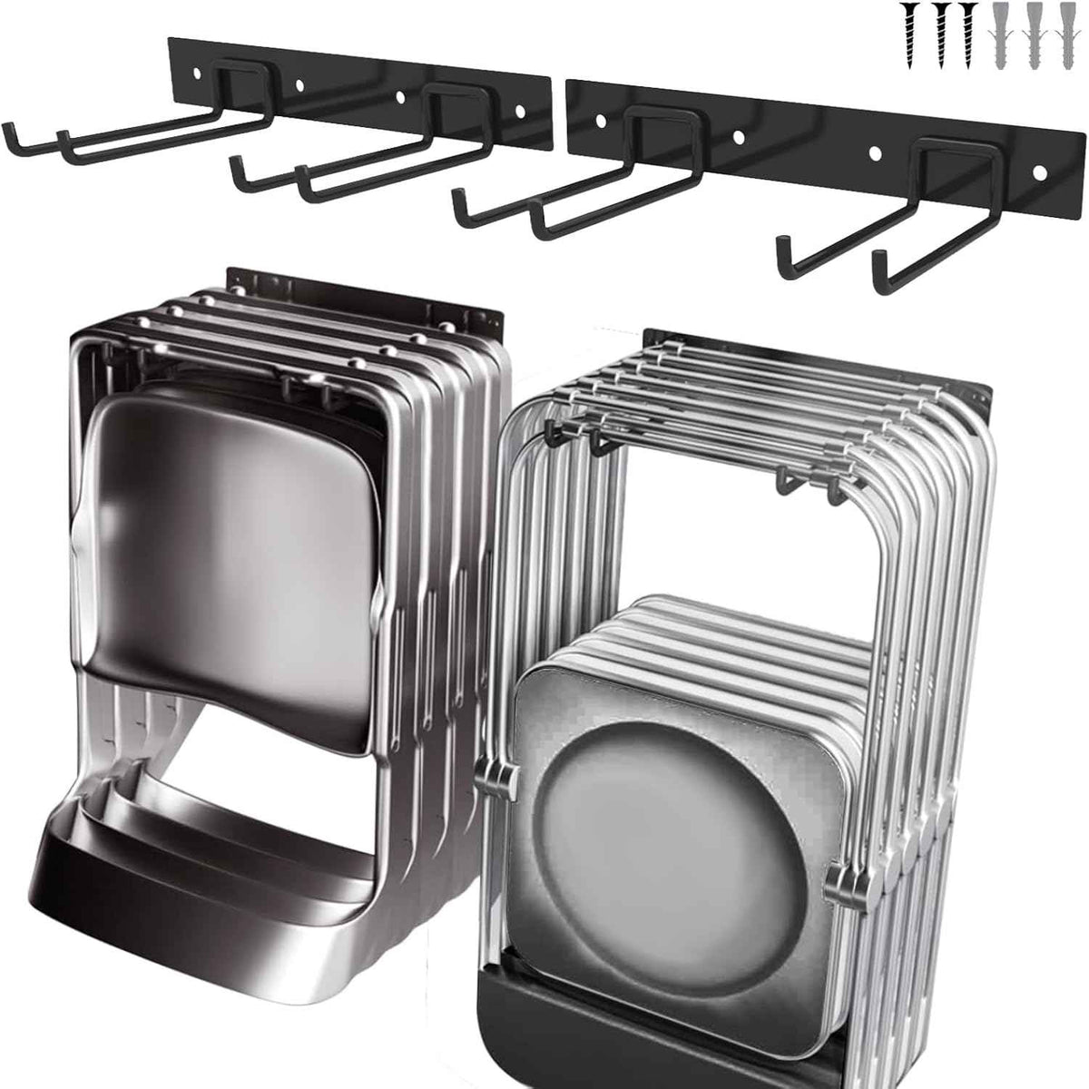 Garage Tool Organizer Wall Mount, 2Pack Folding Chair Storage Rack, Heavy Duty Garden Tool Holder for Hanging Shovel Rake Broom Ladder