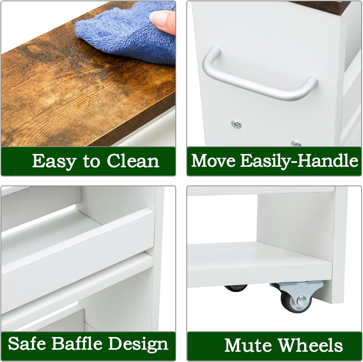 Handled Slim Kitchen Cart – Four-Tier Slide-Out Storage
