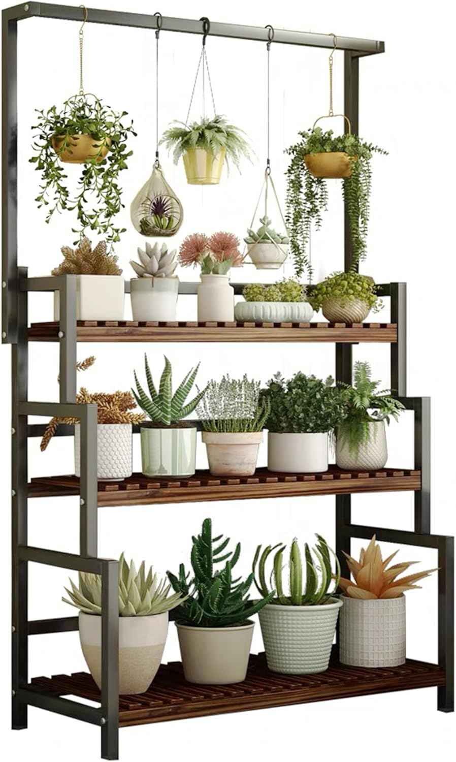 3-Tier Hanging Plant Stand Indoor, 68 Inch Tall Metal Plant Shelf for Indoor Multiple Plants, Large Plant Pot Stand Holder, Heavy Duty Ladder Shape Plant Rack for Living Room, Patio, Balcony