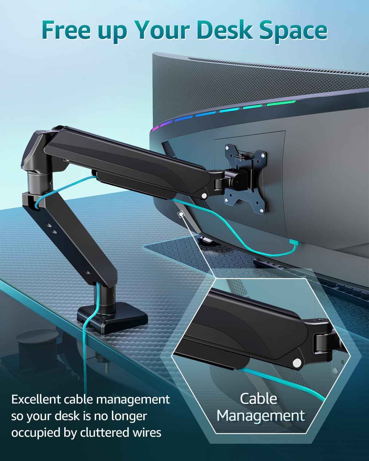 Heavy Duty Single Monitor Arm for Max 42 Inch Hold up to 33 lbs | Monitor Mount Desk Mount Height Adjustable Ultrawide Monitors Stand VESA Mount 70/100