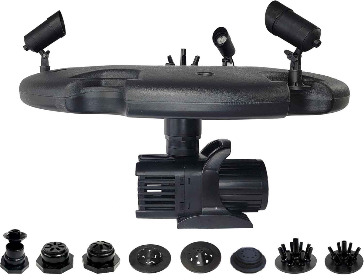 HALF OFF PONDS Floating Fountain – 1.5 HP Pond Aerator, 100' Cord – 12,500 GPH Water Pump – 11 Spray Patterns - Energy-Efficient - Color-Changing LED Lights, Large Ponds, Lakes & Water Gardens