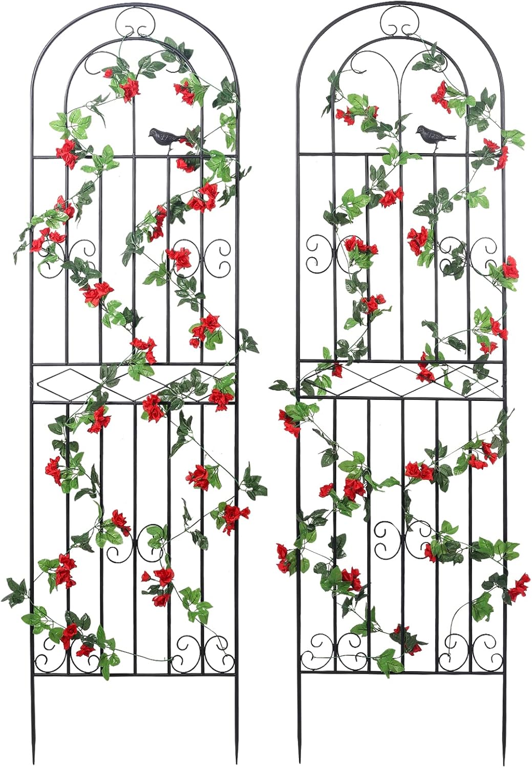 2 Pack 70.8" H x 19.7" W Metal Garden Trellis with Black Coating, Wire Lattice Grid Panel for Climbing Plants Outdoor Roses Vine Cucumbers Vegetables Flower Support