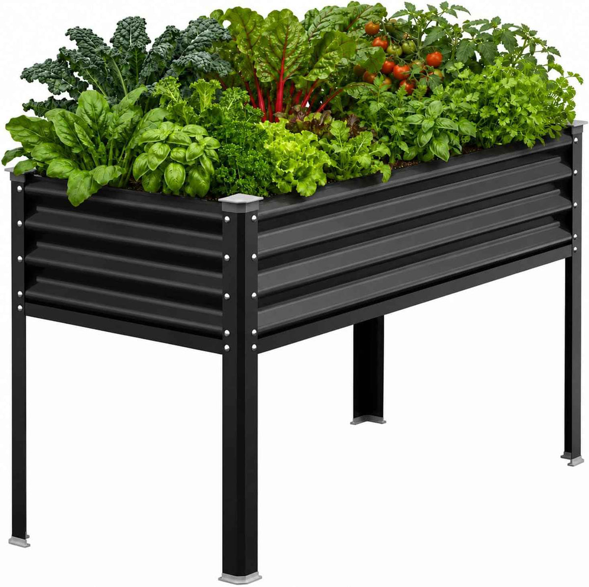 Raised Garden Bed with Legs, 48×24×32in Galvanized Raised Garden Beds Outdoor Elevated Metal Planter Box for Gardening Vegetables Flowers Herb-Black
