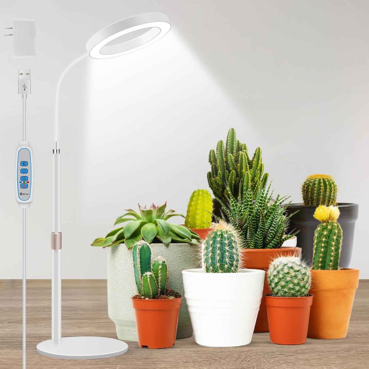 Grow Lights for Indoor Plants, 80 LED Full Spectrum Desk Plant Light for Growing Small Plant, Height Adjustable 24.5" Halo Grow Lamp with Base, 6/12/16H Timer, 3 Light Modes, 5 Dimming