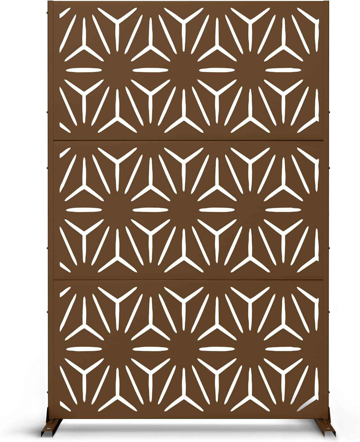 Metal Privacy Screen Outdoor 72" H×47" W,Freestanding Decorative Privacy Screen for Balcony Yard&Garden,Privacy Fence-Brown&Star