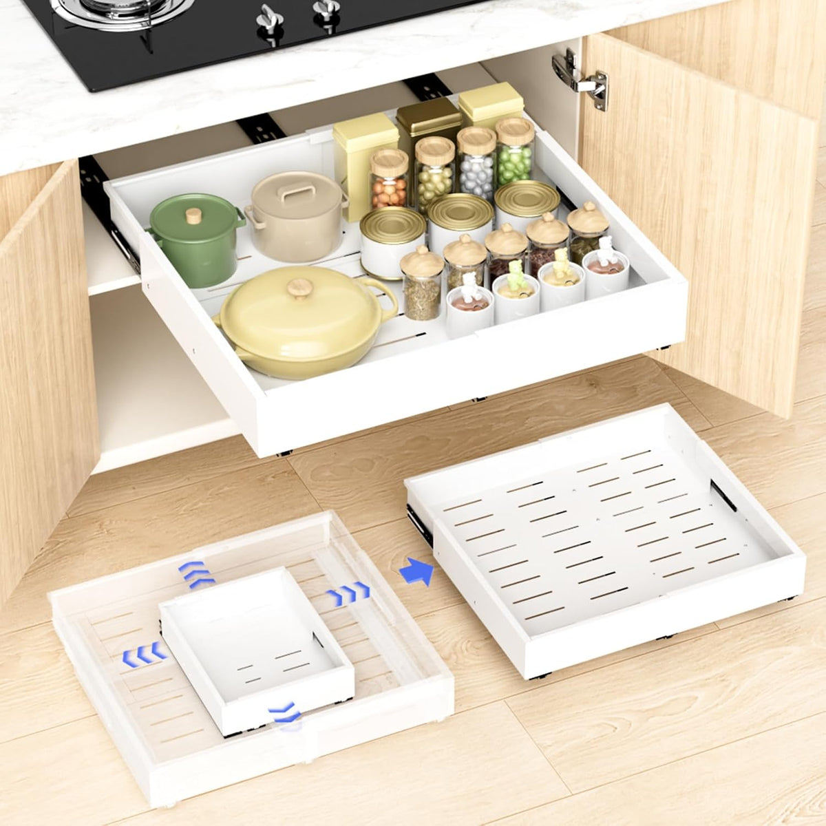 Dayacoco 2Pcs Expandable Pull Out Cabinet Organizers, 11.4"-19.4"W