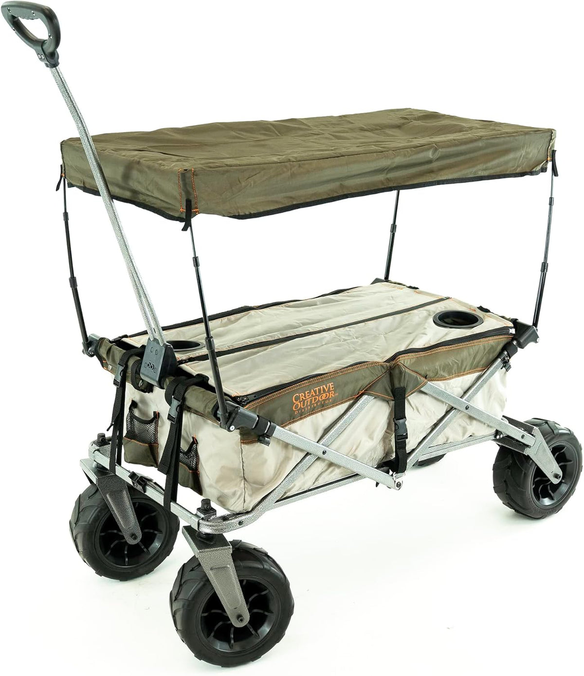 Creative Outdoor Push Pull Stroller Wagon, Beach Hauler XXL with Canopy, Collapsible and Portable Heavy Duty Folding Cart, Supports up to 200lbs Weight Capacity, Giant 10" Wheels