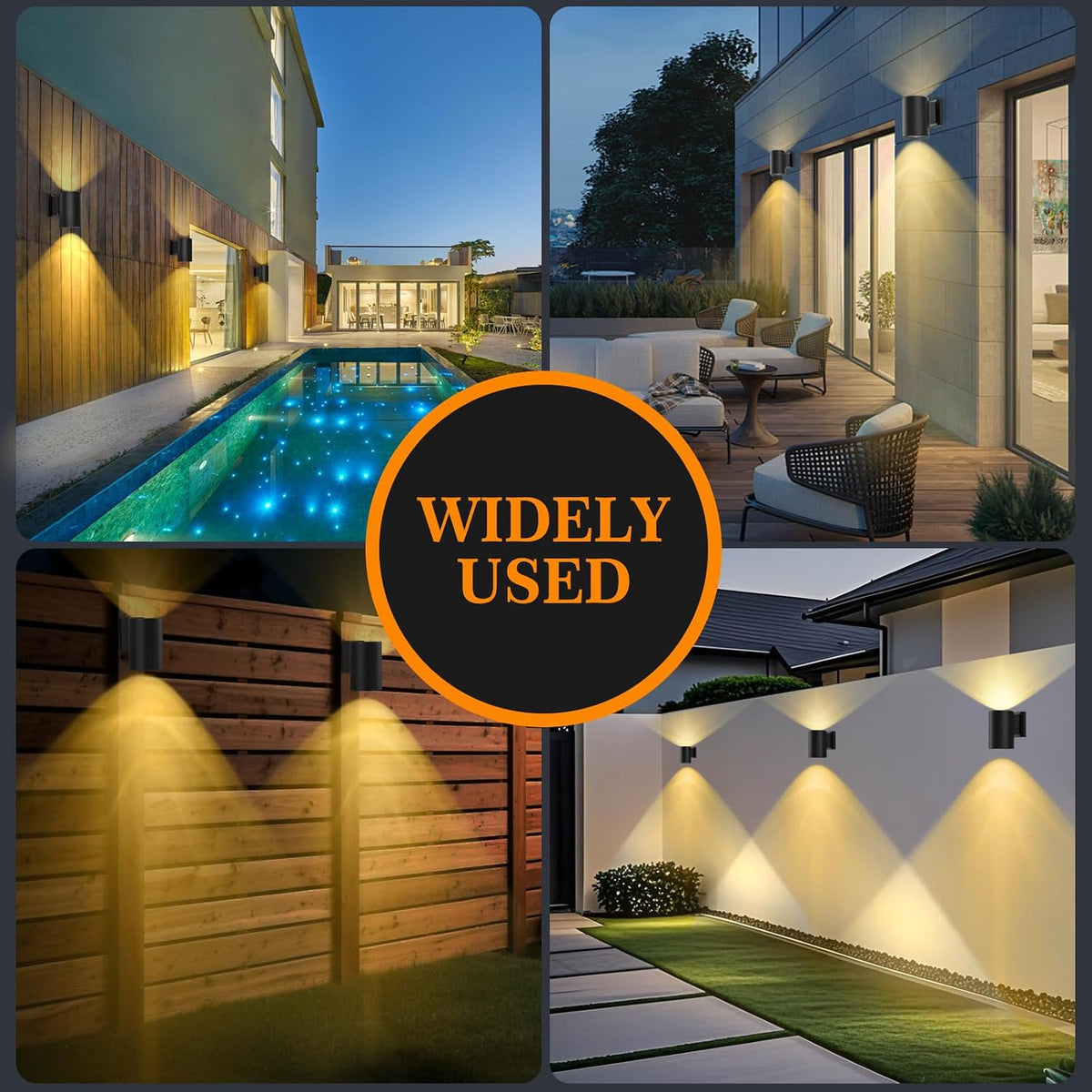 Solar Wall Lights Outdoor, 2 Pack Modern Sconce Lights with Up & Down Warm White Glow, Solar Powered Exterior Lighting, IP65 Waterproof for Patio, Yard, Porch, Garage, Fence, Railing