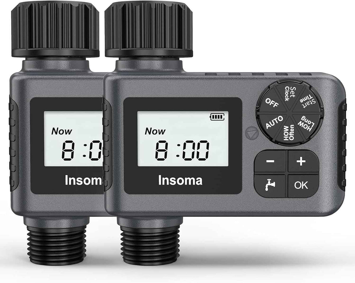2 PCS Water Timer for Outdoor Garden Hose, Water Sprinkler Timer with Rain Delay/Manual/Automatic Drip Irrigation and Lawn Watering System for Yard