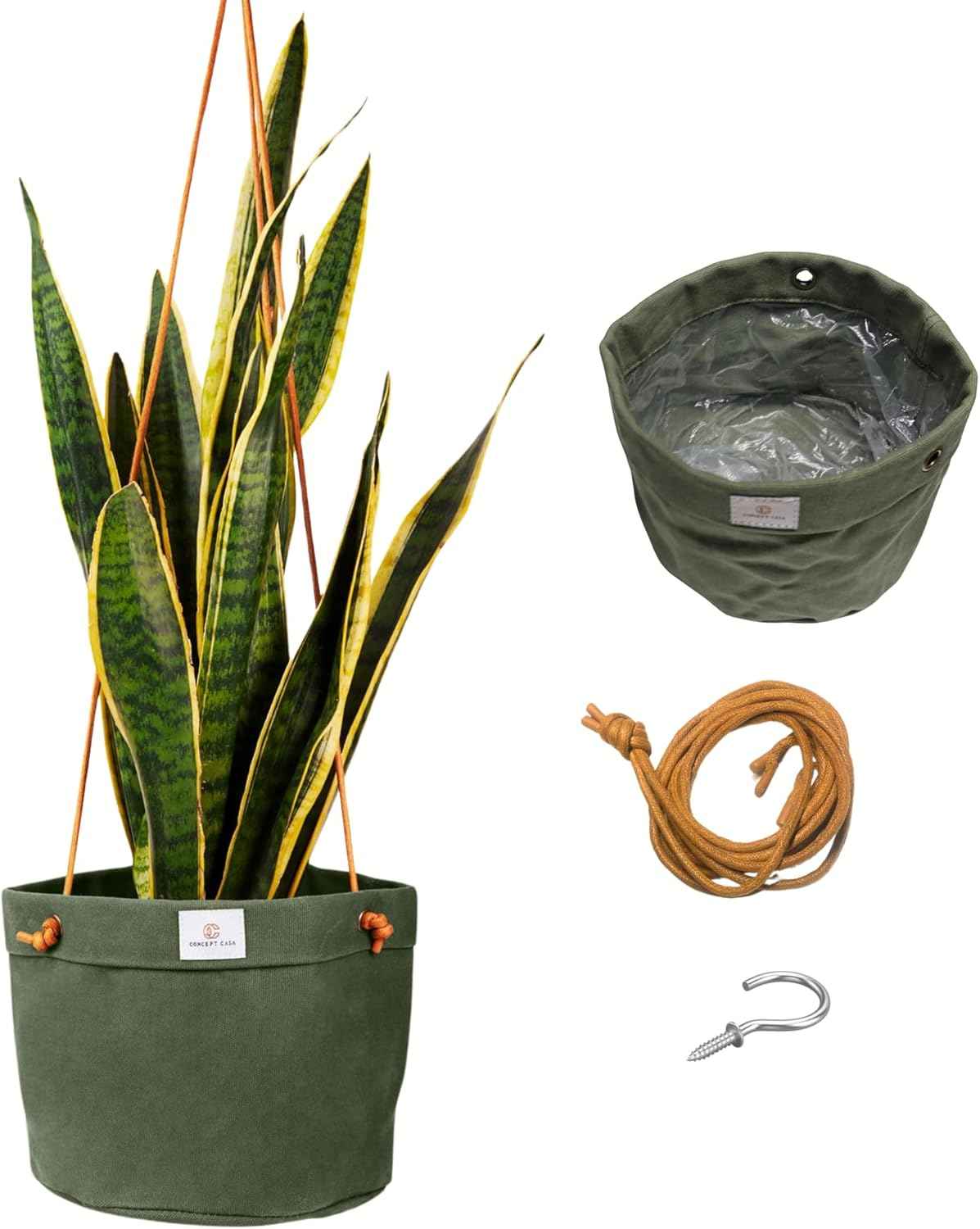 Waxed Canvas Handmade Hanging Planter for Indoor/Outdoor Plants, Hanging Basket Plant Holder Forest Green with Hook