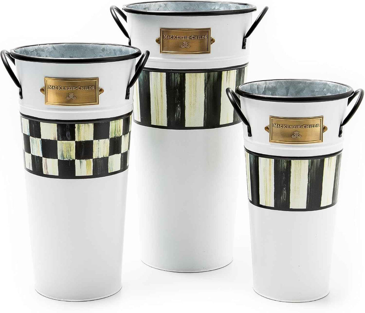 MACKENZIE-CHILDS Galvanized Flower Buckets, Decorative Metal Buckets, Spectator, Set of 3