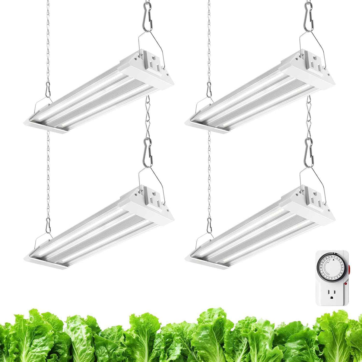 Barrina TX18 1FT Grow Light for Indoor Plants, 72W(4 x 18W, 360W Equivalent), High PPFD, 5000K Full Spectrum Grow Light Strip for Plant Shelves with On/Off Switch, Mechanical Timer, Linkable, 4 Packs