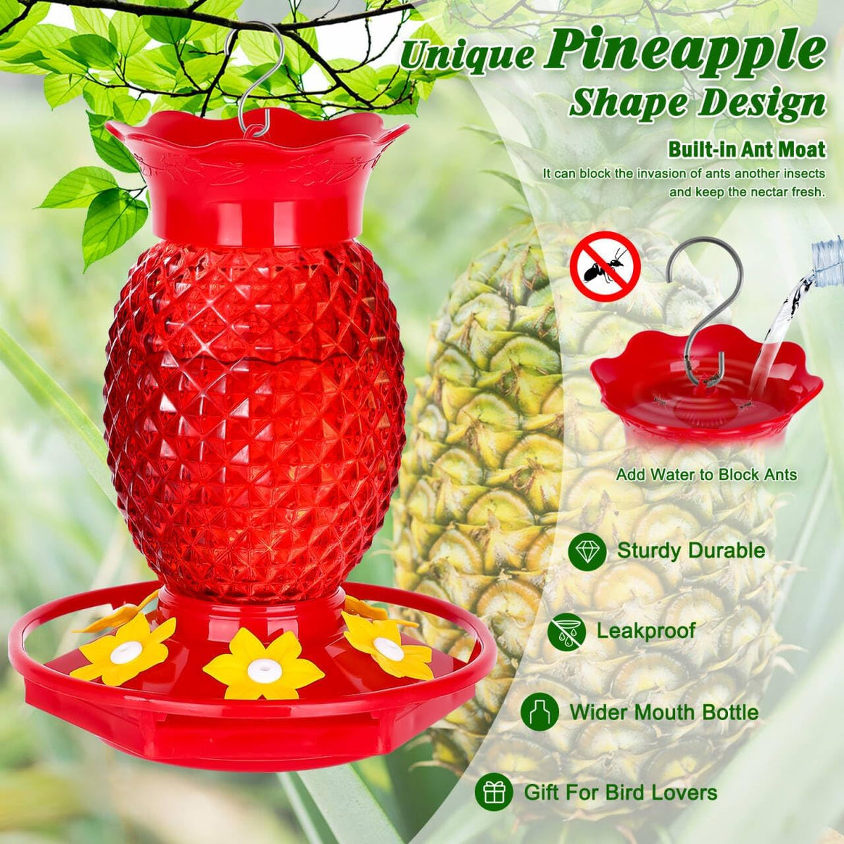 Glass Pineapple Hummingbird Feeders – 16 oz, 2 Pack