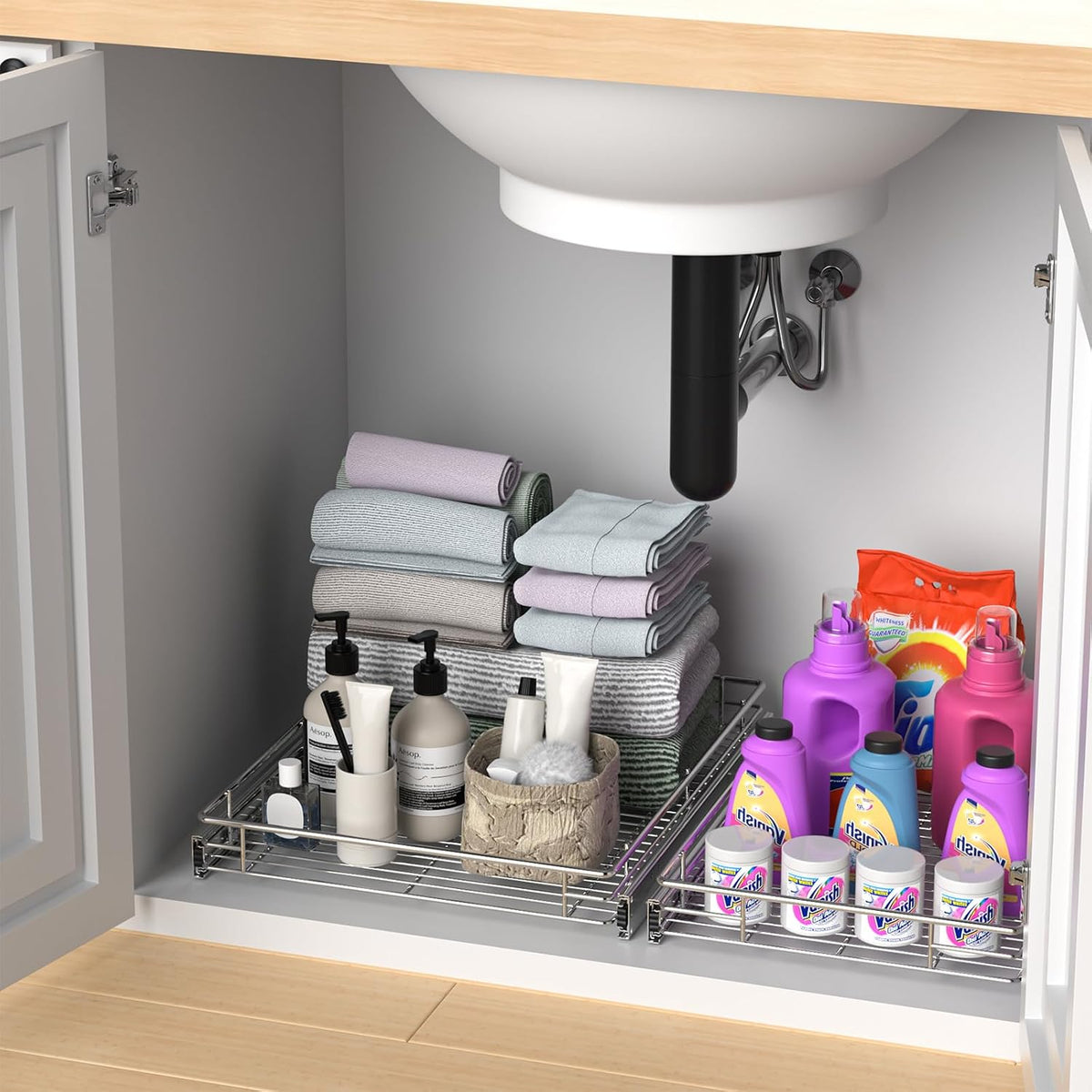 ZOINLIY Pull-Out Cabinet Organizer, Chrome Finish