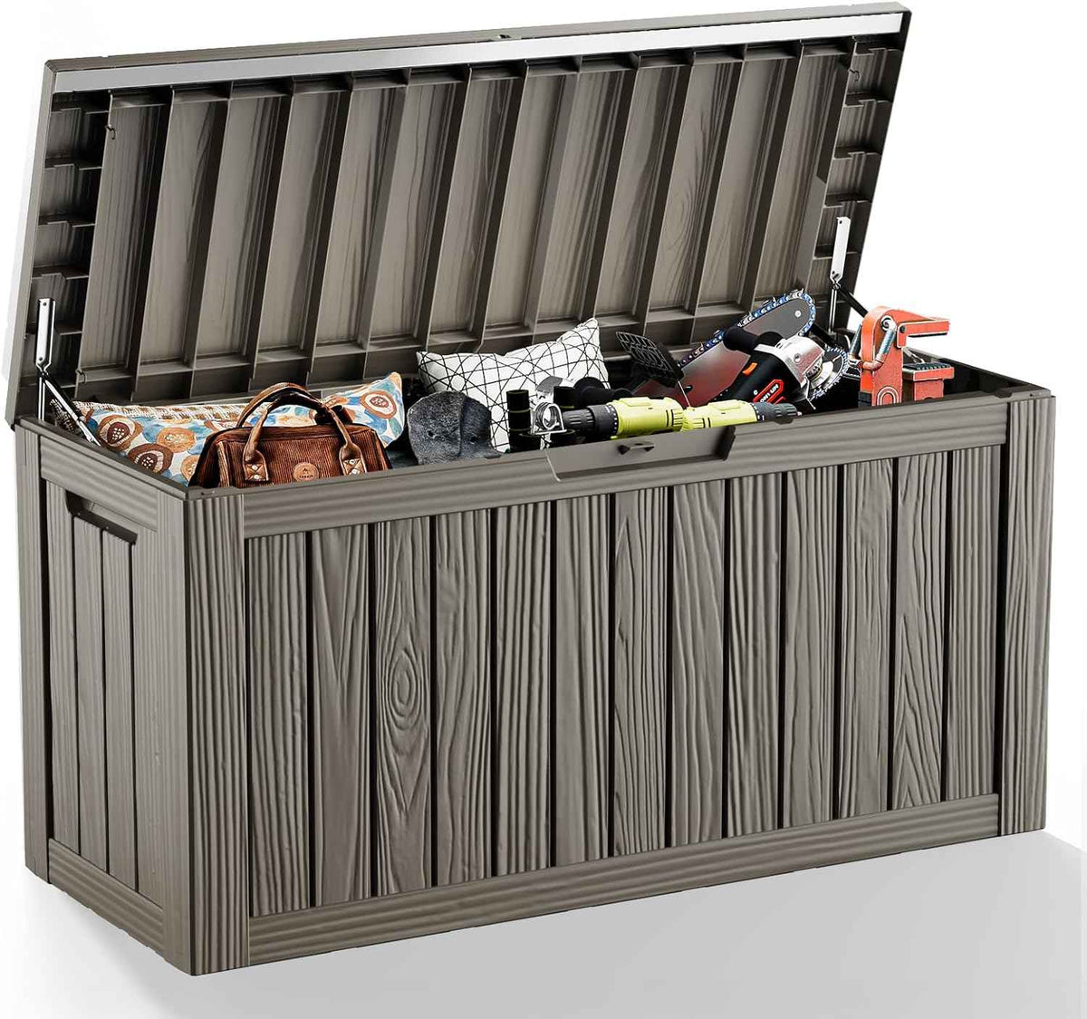 81 Gallon Outdoor Storage Box Waterproof, UV Resistant Resin Deck Box with Hydraulic Rod, Lockable Design and Enhanced Durability for Patio, Garden, and Poolside Use