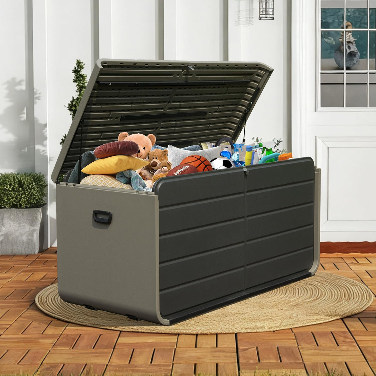 Domi 160 Gallon Outdoor Storage Box – Waterproof, UV-Resistant Deck Box with Lockable Lid for Patio Furniture, Garden Tools, Delivery Packages (Large Resin Storage Bin)