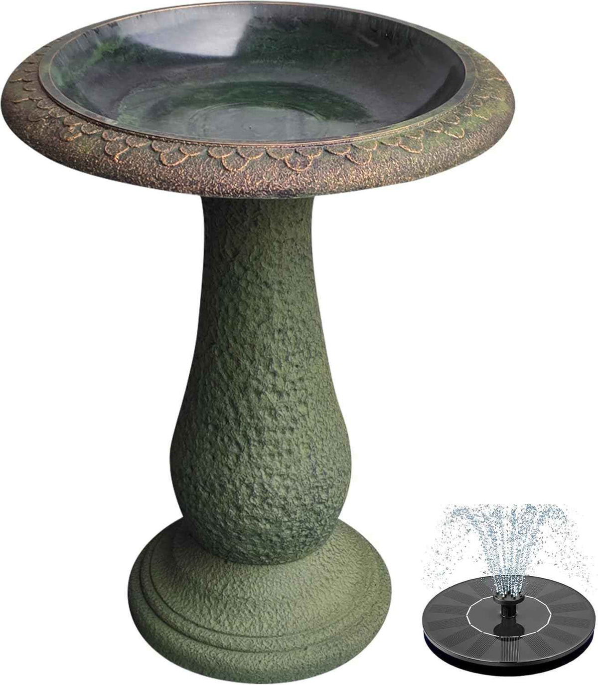 Pedestal Birdbath with Solar Fountain, Resin Stone Composite Outdoor Garden Decor, Standing Bird Bath for Outside Patio Yard, 23-Inch Tall, Garden Fountain, Resin Bird Baths, Hummingbird Bowl
