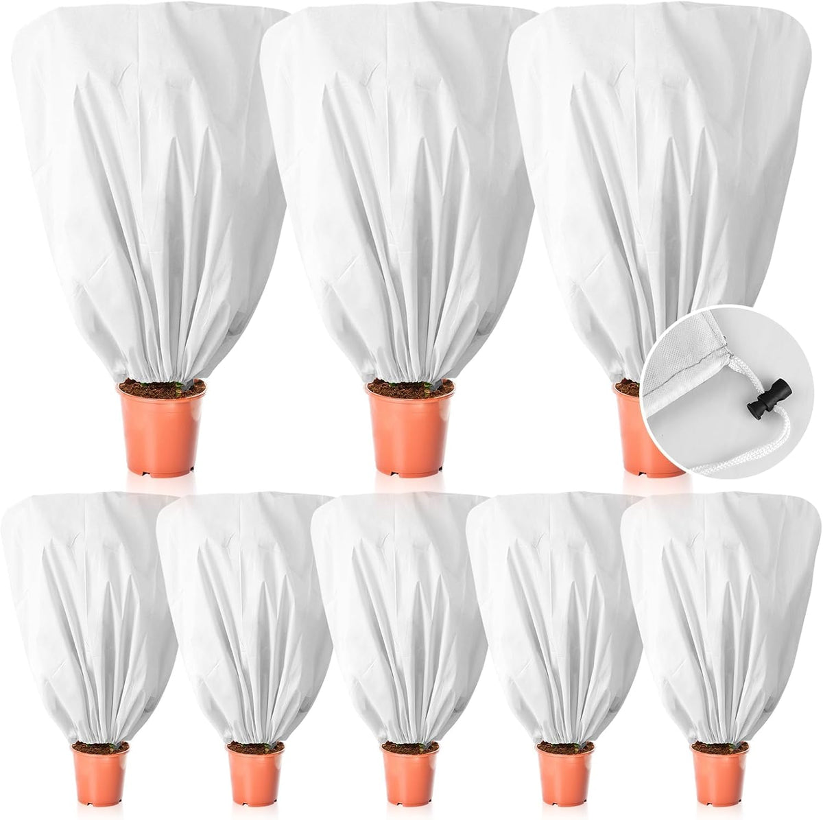 8 Pcs Plant Covers Frost Protection Bag 47" x 31.5" Winter Reusable Plants Jacket with Drawstring Shrub Protection Wraps Bags Frost Blanket for Winter Outdoor Garden Plants