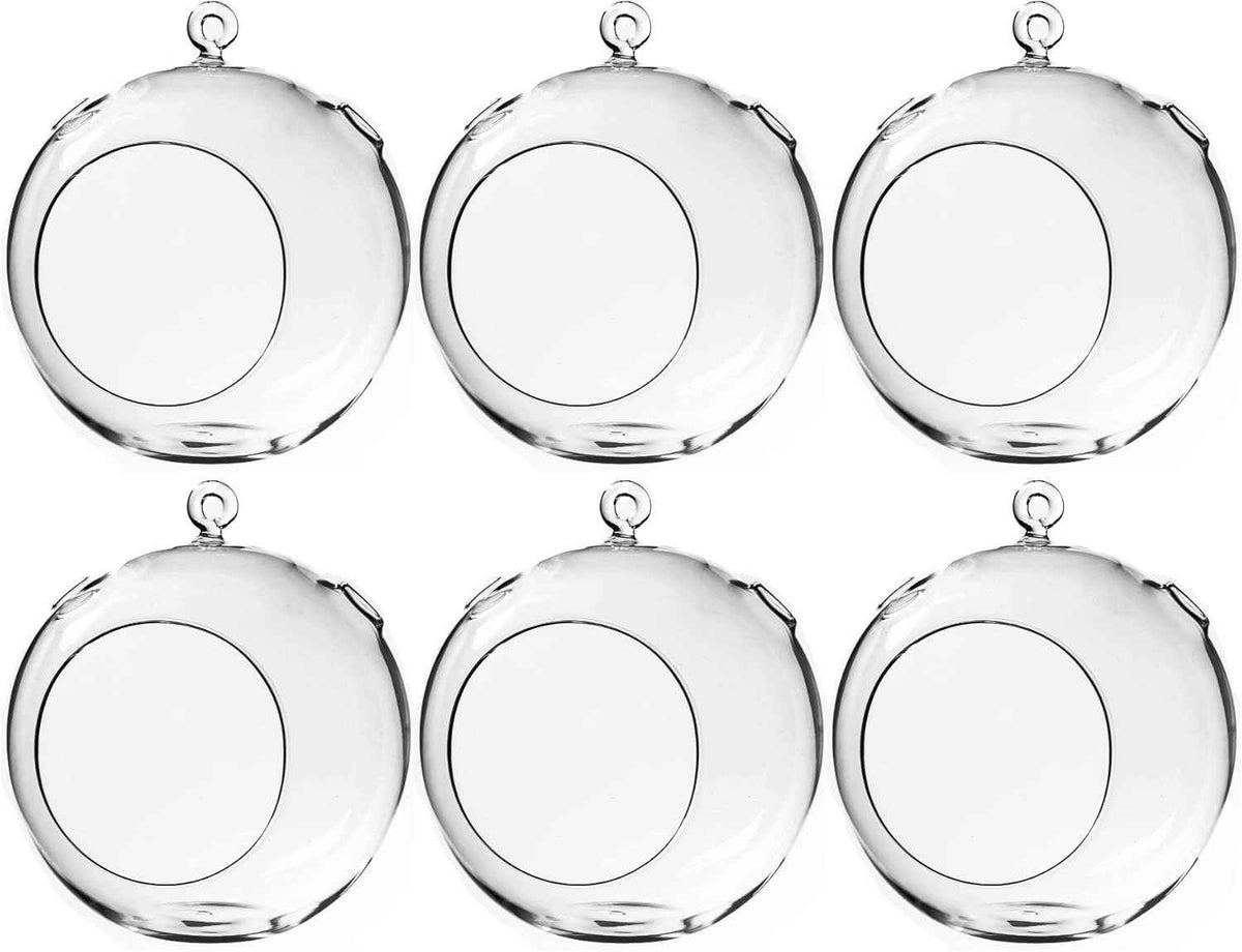 WGV Hanging Terrarium Globe, Width 7", Height 8", DIY Air Succulent Planter, Clear Glass Vase Orb with Flat Bottom, Candle Holder Outdoor Garden Decor, 6 Pieces