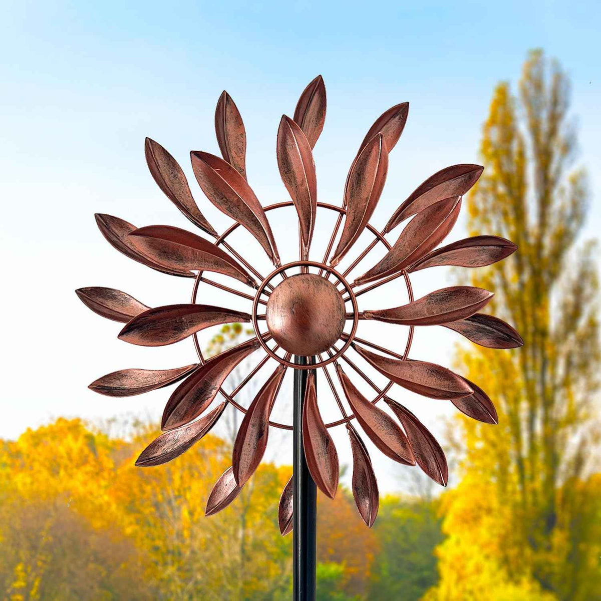 Wind Spinners Outdoor Metal, 360° Kinetic Wind Spinner with Stake, Metal Garden Yard Patio Lawn Windmill Decor (12.6" Dia, 56.7" H, Copper Petal)