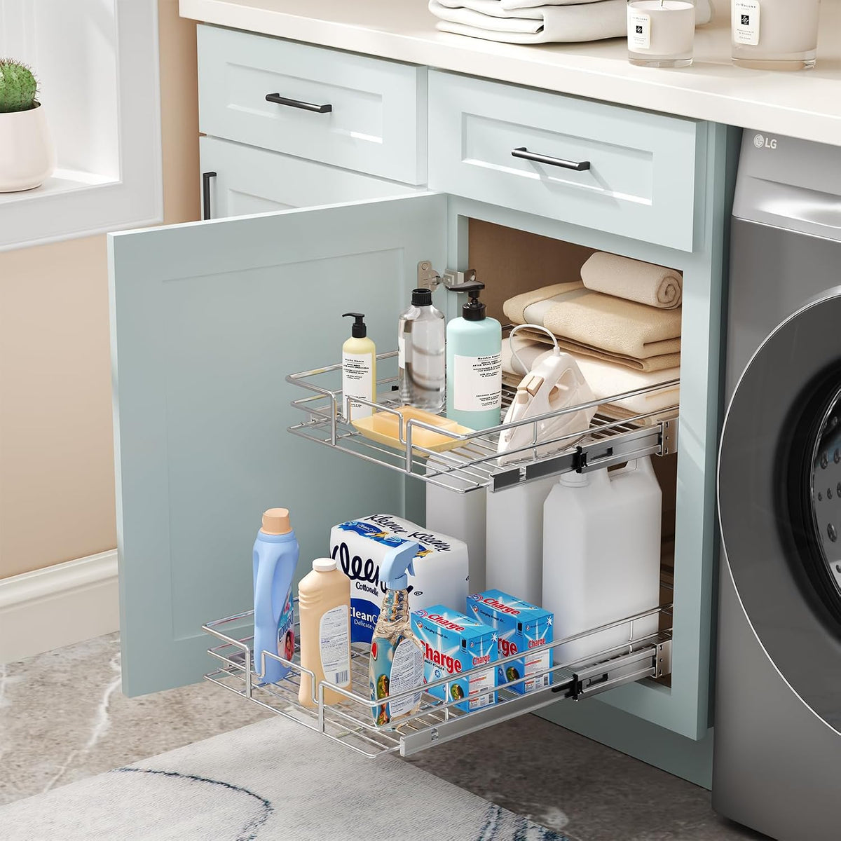 ROOMTEC 2 Tier Pull Out Cabinet Organizer, 11" W x 18" D