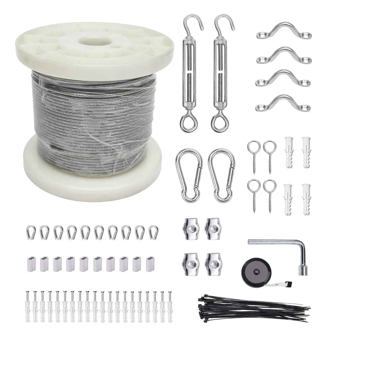 1/8" Wire Cable Rope Kit ,Vinyl Coated 304 Stainless Steel Wire – 100FT 7x7 Strand Cable with Turnbuckles,String Lights Hanging Kit for Outdoor, Garden,Patio, Crafts, Hanging Lights
