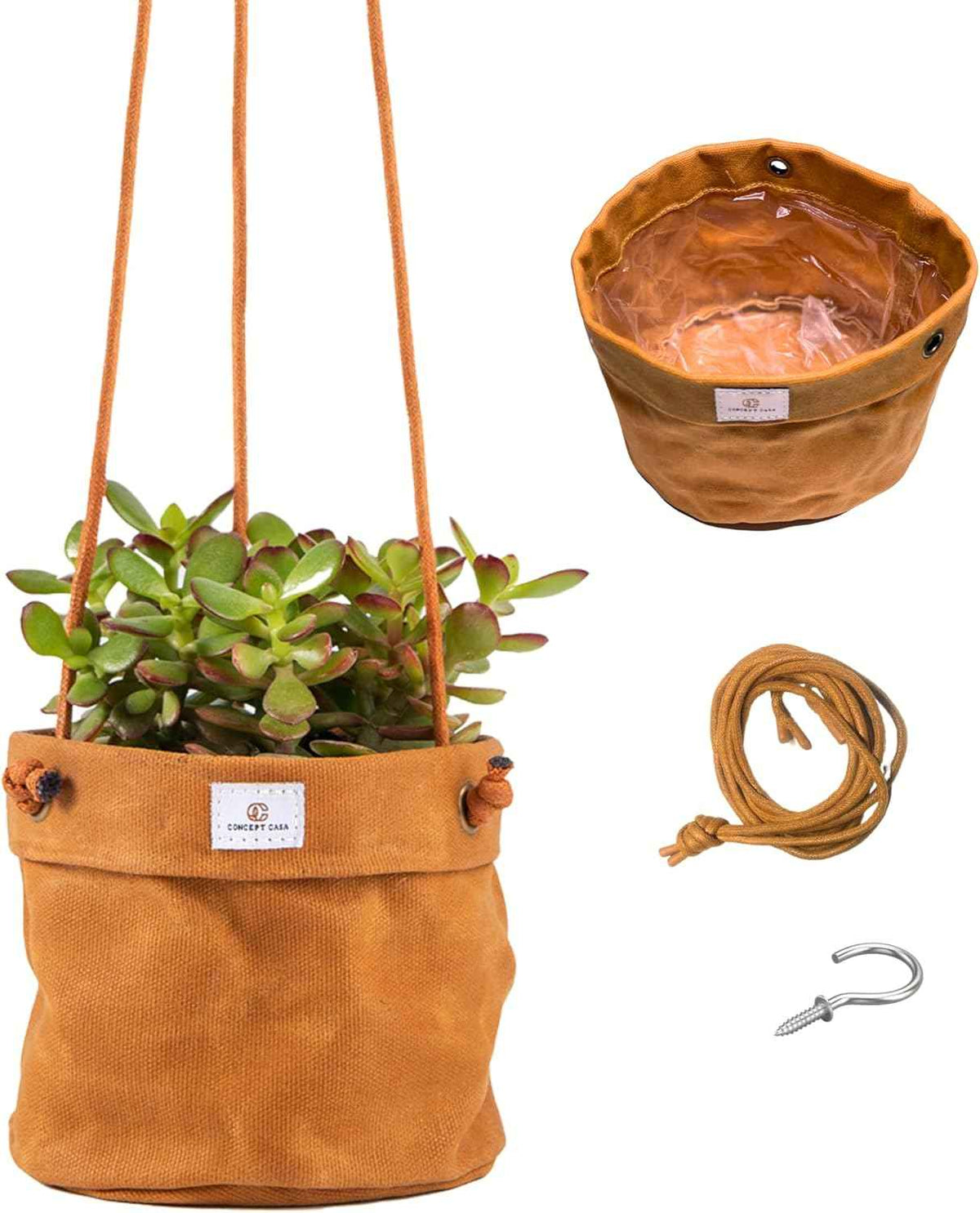 Waxed Canvas Handmade Hanging Planter for Indoor/Outdoor Plants, Hanging Basket Plant Holder Dijon Yellow with Hook