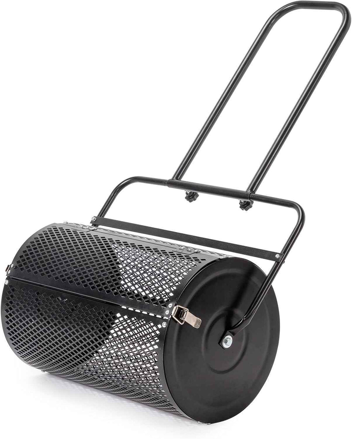 Outvita Compost Spreader, 24" Wide Lawn and Garden Peat Moss Roller with Side Latches, Powder Coated Steel Mesh Basket for Spreading Manure Mulch Topsoil