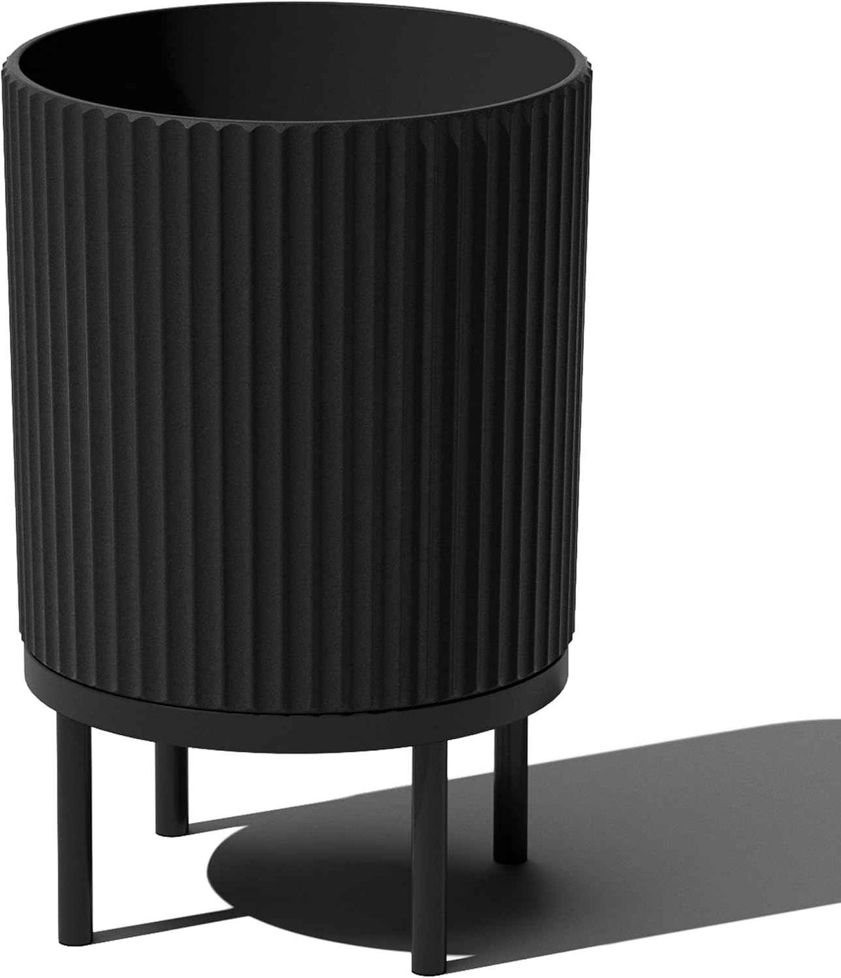 Veradek Demi Series Round Planter w/ Stand for Porch/Patio | Durable Plastic-Concrete & Wooden Stand | Modern Décor for Tall Plants, Flowers