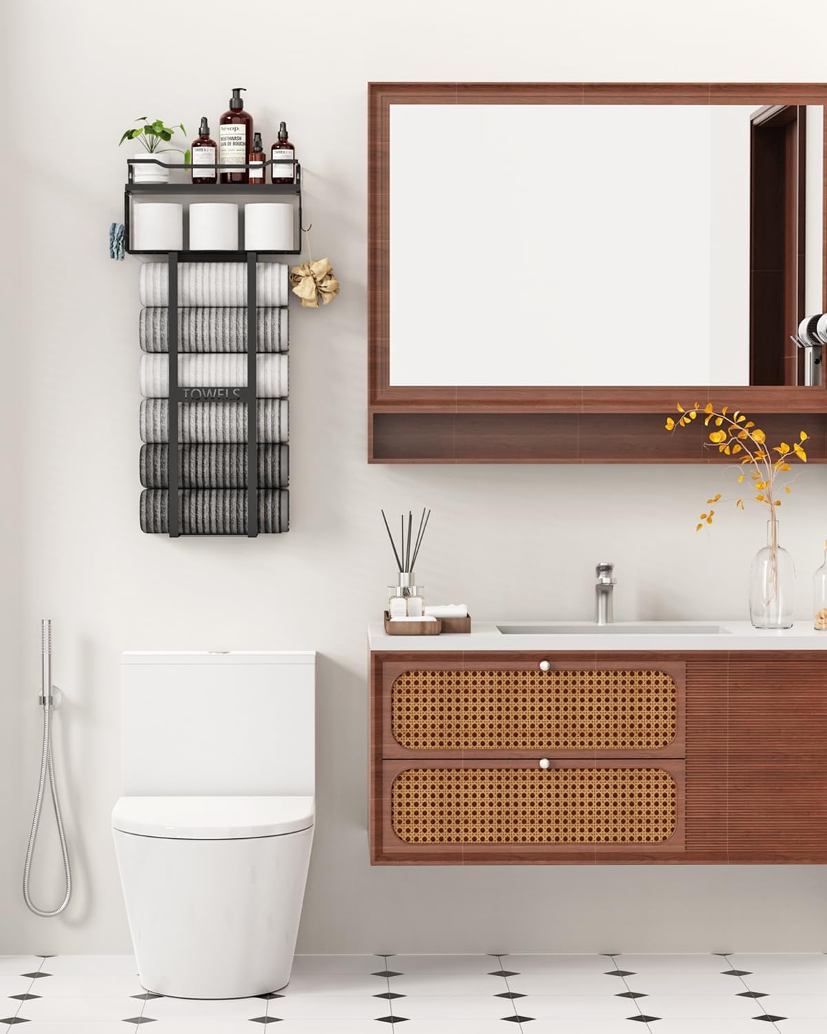 Wall-Mounted Rolled Towel Rack – 31-Inch Shelf Organizer
