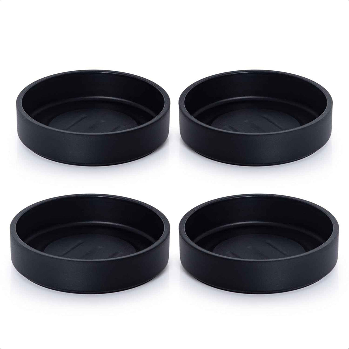 Phoenix Vine 4 Inch Plastic Plant Saucer Water Drip Tray, Heavy Sturdy Round Plant Drainage Tray for Indoors Outdoor, Set of 4, Matte Black, 21-TY-4B-4