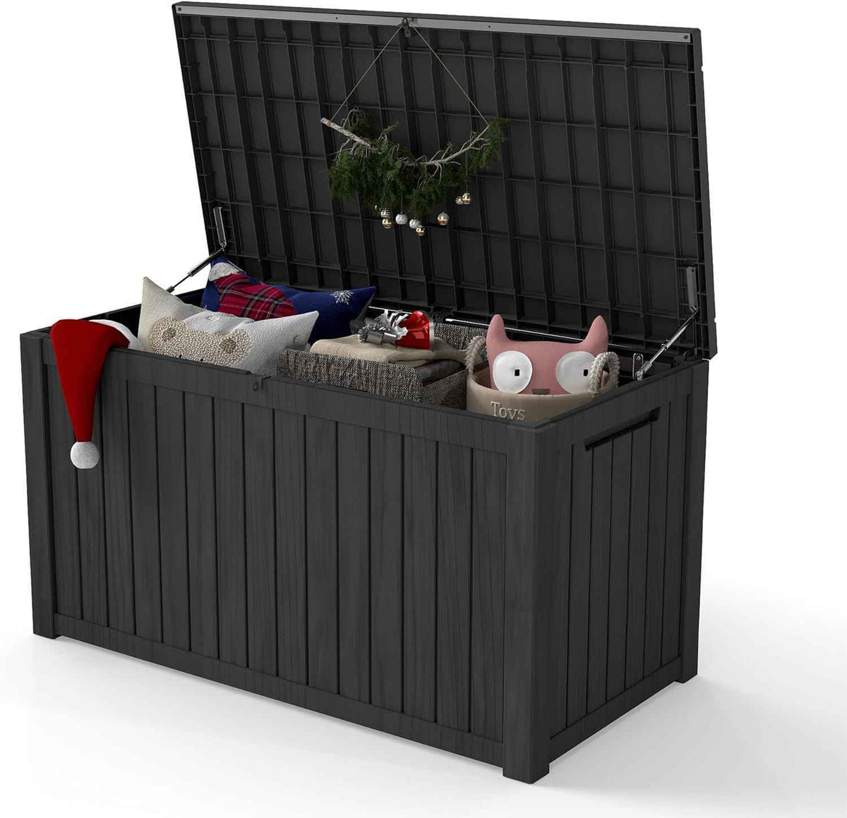 200 Gallon Outdoor Storage Box Waterproof Large Resin Deck Box Indoor/Outdoor Lockable Storage Container and Seating for Garden, Pool, and Patio (200 Gallon, Black)